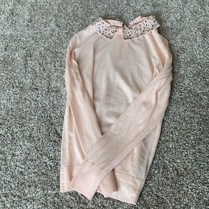 Halogen sweater with bejeweled collar